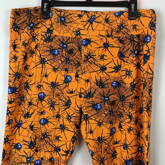 LuLaRoe Orange & Black Spider & Web Halloween Leggings - Size TC2 (18+) - Picture 2 of 7